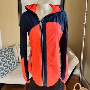 Lululemon Get Up And Glow Run Jacket Orange Navy Reflective Hooded